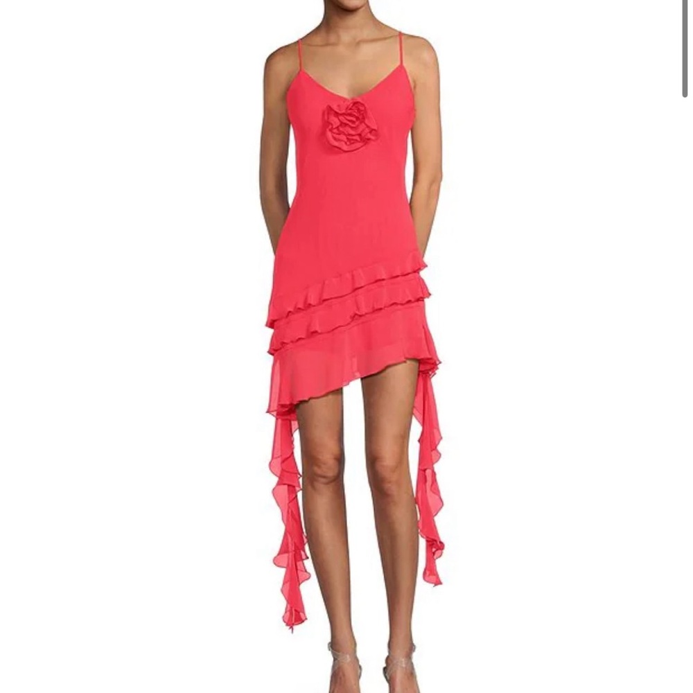 Gianni Bini Pink Rose / Rosette Mini Chiffon Dress